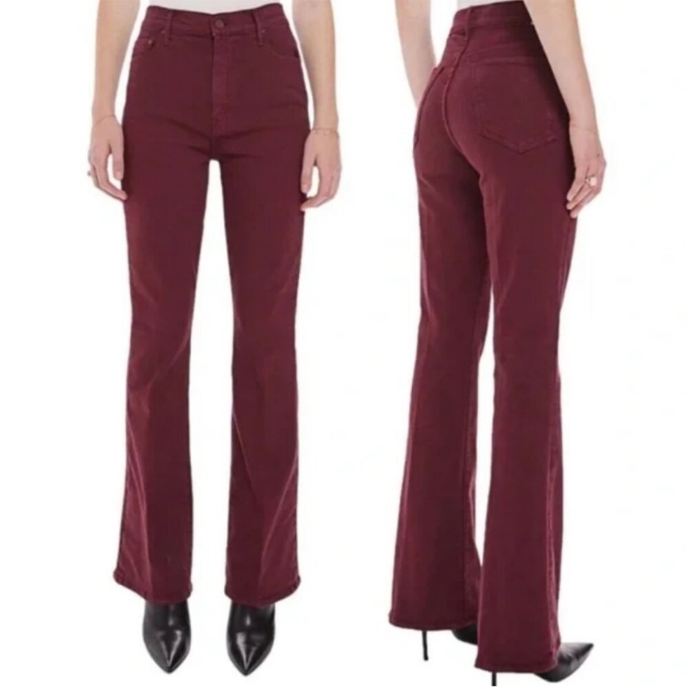 MOTHER High-Rise weekender skimp wash Flare Jeans in Burgundy